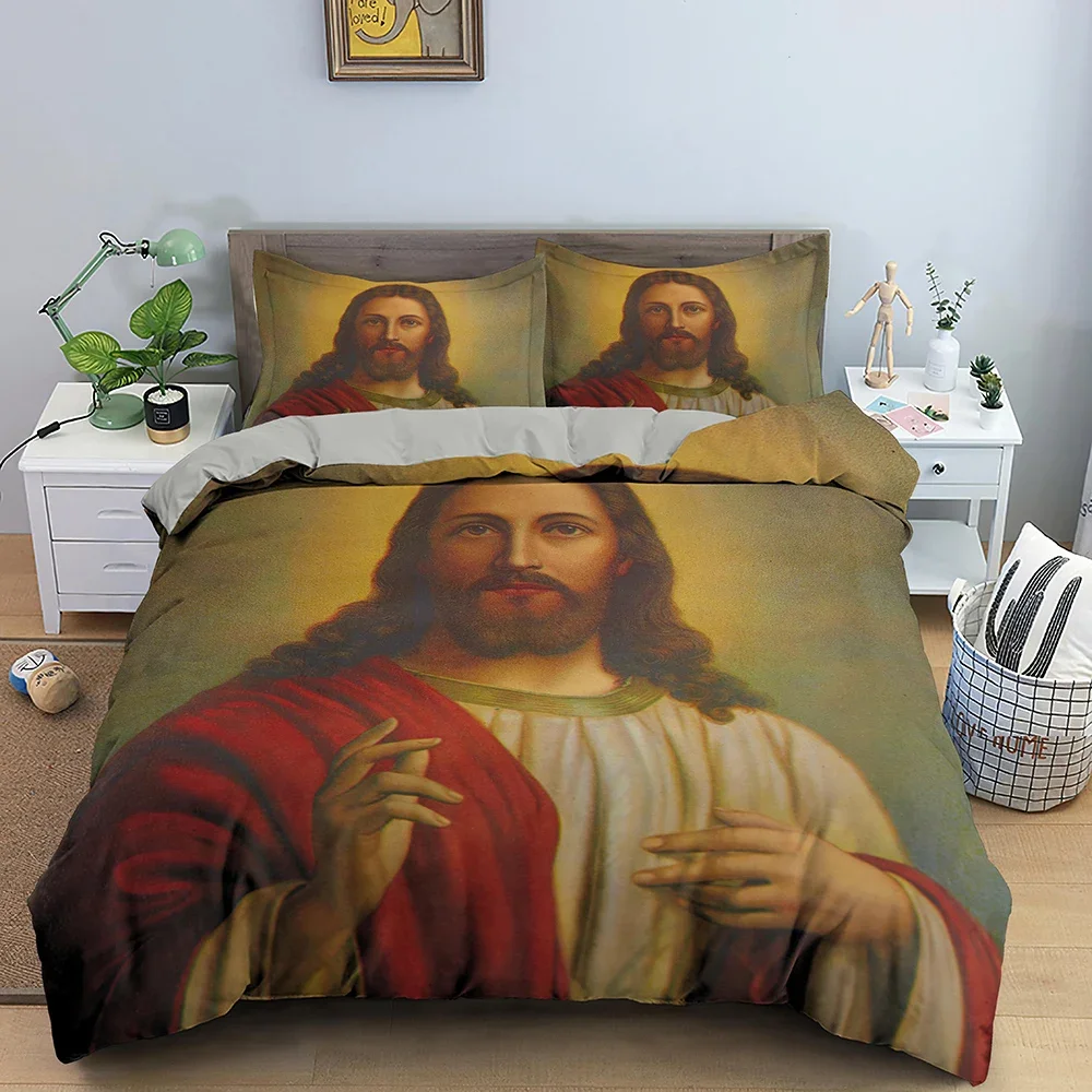 3D Jesus Duvet Cover Christian Sacred Jesus Bedding Set Comforter Cover Suitable For Christian Jesus Bedding God Bless You