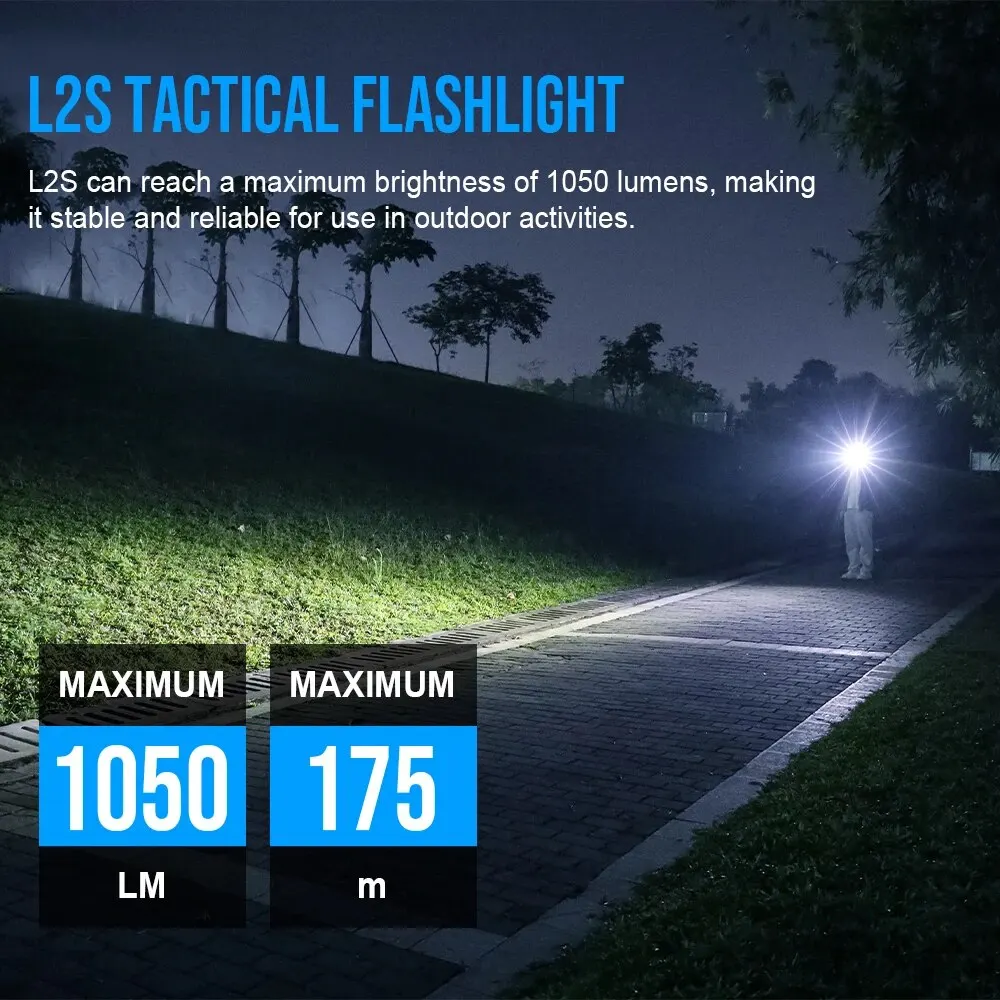 Trustfire L2S Tactical LED Flashlights 1050Lumen 14500 Potable Torch 175M Beam Range Lighting IPX6 Tyce C USB Rechargeable Lamps