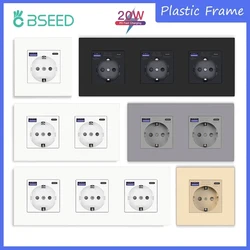 BSEED EU Wall Sockets Double Power Outlets With 20W 3.5A Type-c USB Fast Charging Ports Matte Plastic Frame 16A