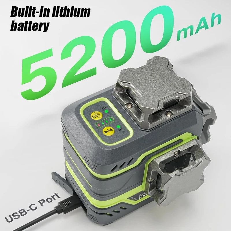 

Laser Level 3x360° Self Leveling 12 Green Line With 5200 MAh Rechargeable Battery Laser For Tile Picture Hanging Tiling Floor