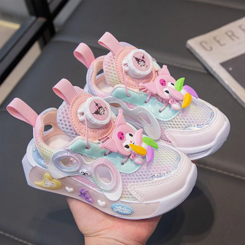 2024 Cute Kuromi Girls Mesh Shoes Sanrio Kawaii Anime Sneakers Summer Sweet Cute Cartoon Breathable Princess Hollow Shoes Gifts