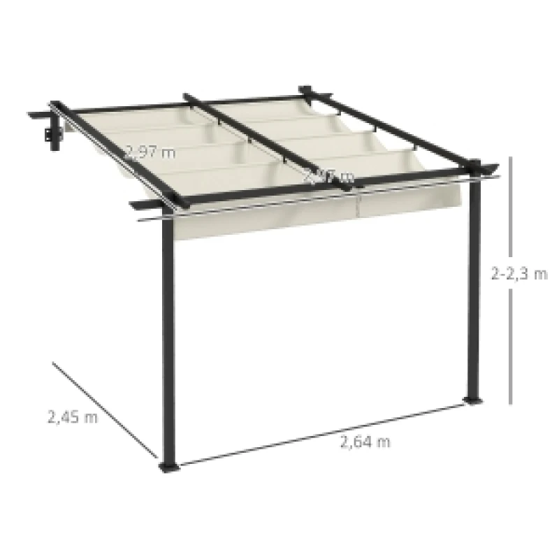 Pavillon 3 x 3 m Pérgola resistente al viento, cubierta para terraza con techo ajustable, ideal para jardín y terraza, color crema
