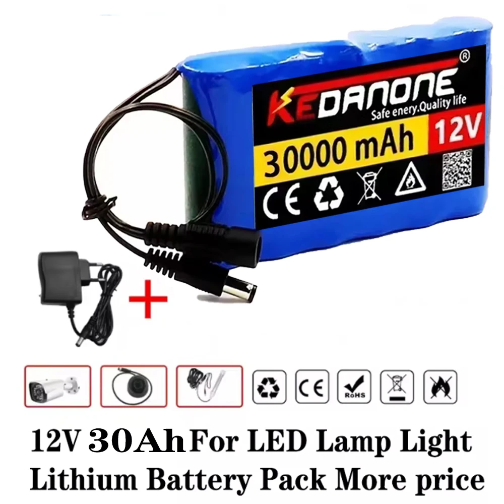 

100% original 12V 3S2P 30AH battery lithium ion battery pack capacity DC CCTV cam Monitor+Charger