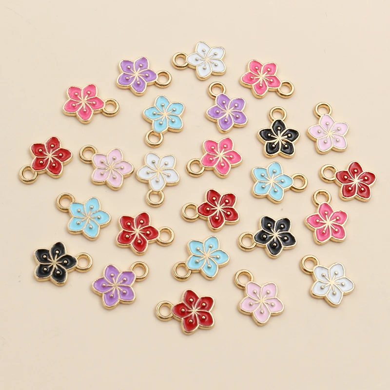 50Pcs 11x9mm Small Alloy Flower Charms Pendants Multi Colors For DIY Bracelet Necklaces Jewelry Making Accessories