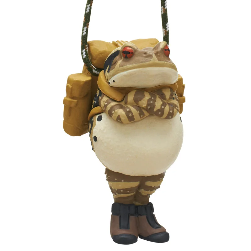 Modelo de escala Gacha genuina japonesa que camina en el bosque de ranas ¡Reloj seguro! Mochila de rana y juguetes de figuras de acción con colgante de rana