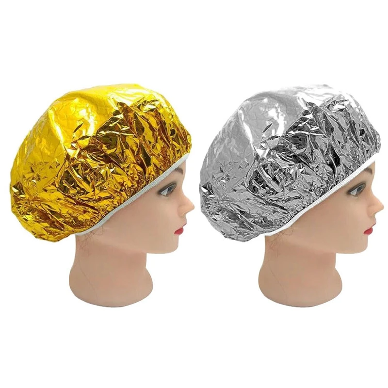 Shower Cap Heat Insulation Aluminum Foil Hat Elastic Bathing Cap For Women Hair Salon Bathroom