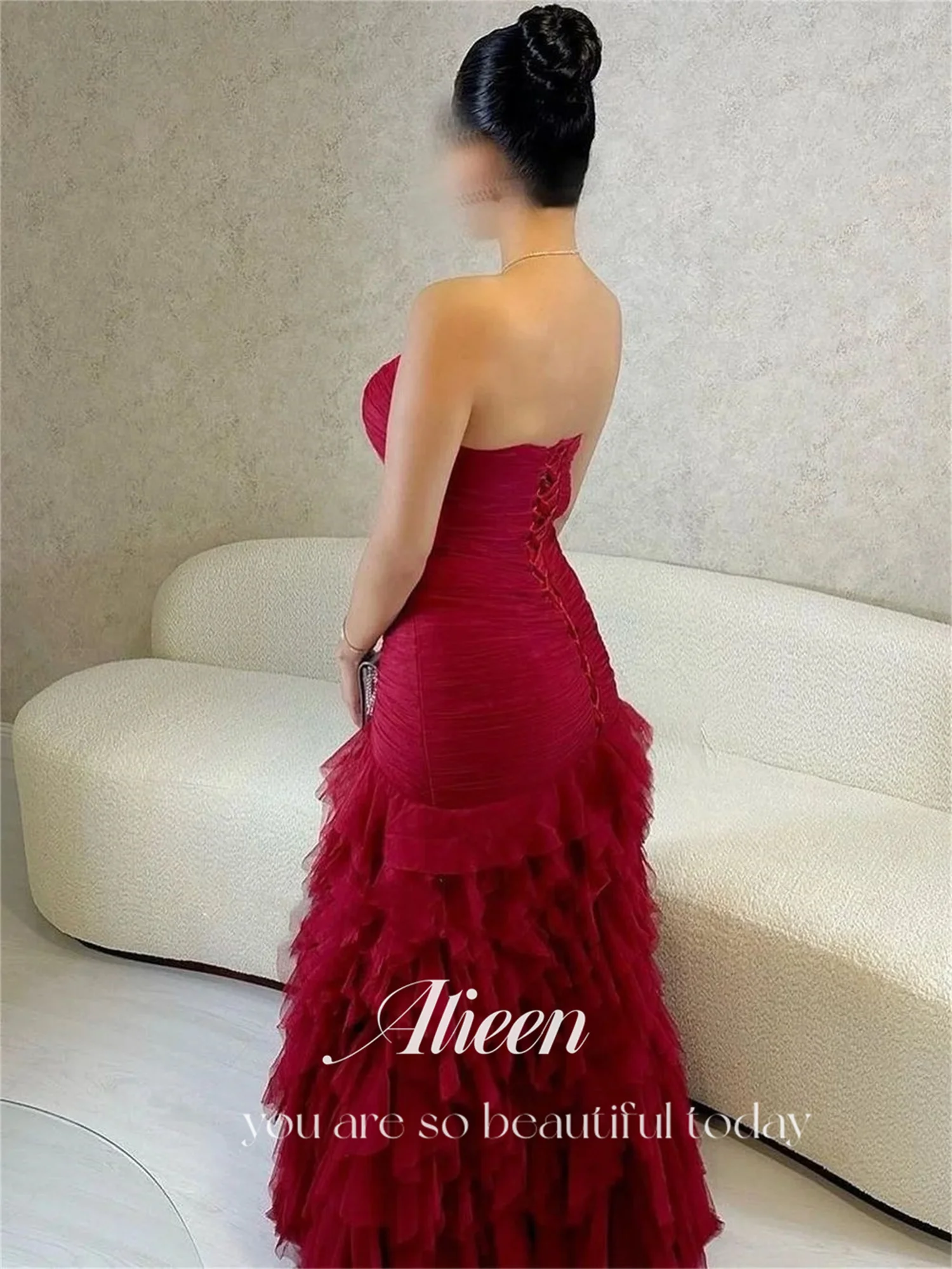 Multi-layer Custom Made Claret Mermaid Chubby Elegant Party Dresses for Wedding Night Evening Woman Gala Prom Dress Customized