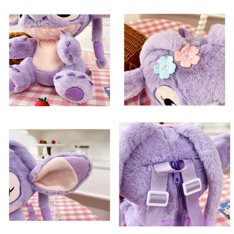 33cm Disney Backpack Angel Purple Plush Bag 10cm Stitch Angel Plush Doll Keychain Pendant Kids Holiday Birthday Gift Wholesale