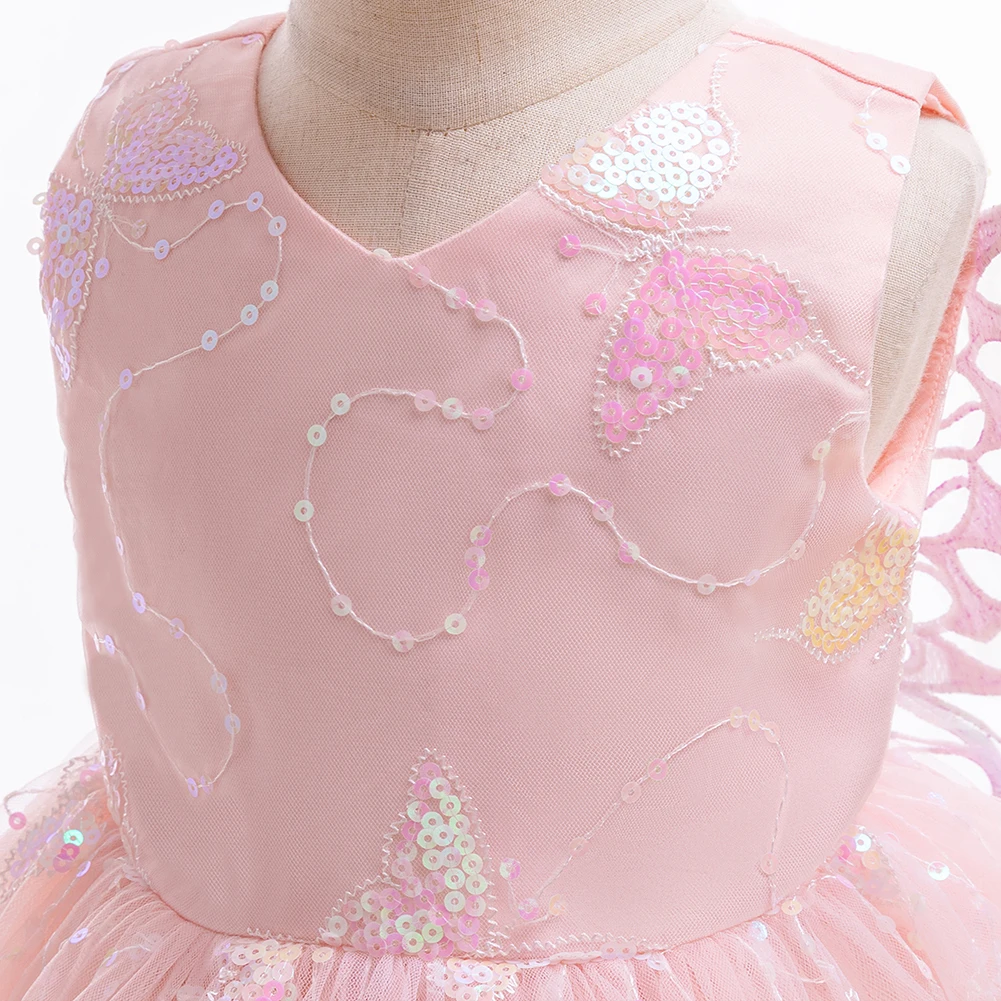 Toddler Girl Sequin Princess Dress with Hairband Elegant Butterfly Gowns Baby\'s Clothes Flower Girl Wedding First Commuion