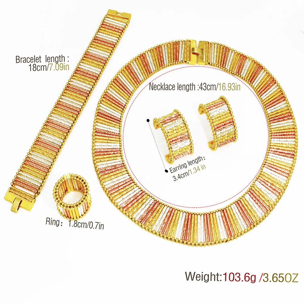 GZJPEI 4Pcs Tri Color Vertical Mesh Jewelry Set Wide Snake Chain Necklace Bracelet C Shape Earring Ring Statement Jewelry 2026