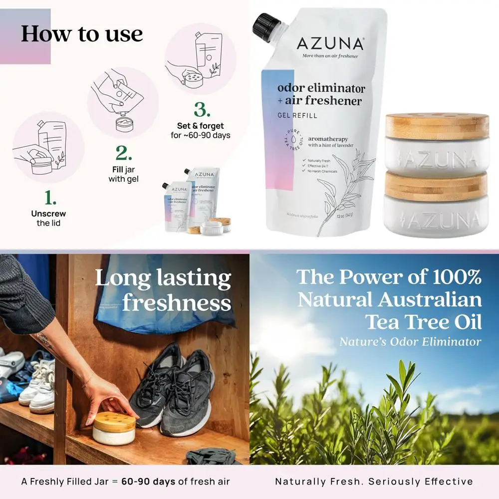 

Набор для длительного контроля запаха: 2 роскошные стеклянные банки, 12 унций геля с чайным деревом, ароматерапия, срок действия 60-90 дней