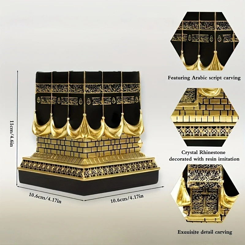 Holy Kaaba Mecca Black Gold Resin Figurine Mini Tabletop Ornament Muslim Islamic Home Decor Ramadan Eid Festival Gift