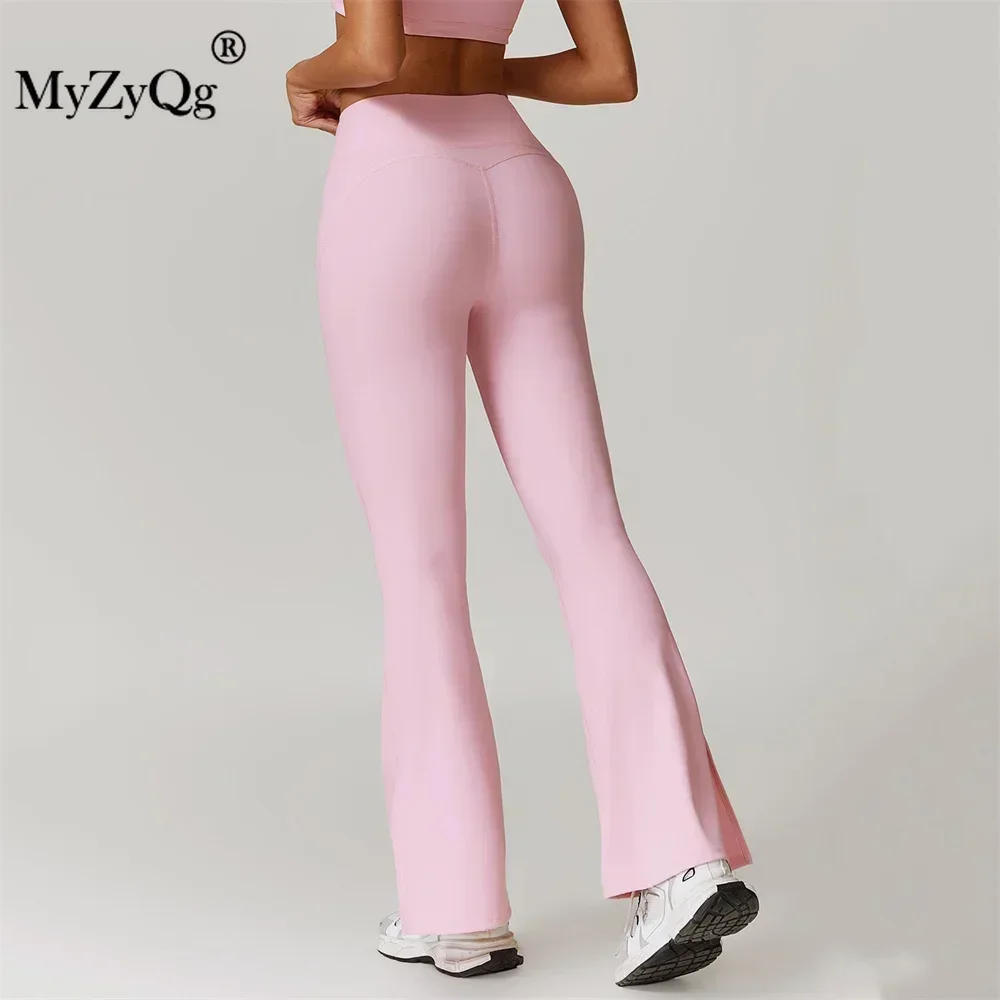 MyZyQg-mallas ajustadas de Yoga para mujer, pantalones deportivos acampanados de pierna ancha Micro elásticos para correr, pantalones deportivos de cintura alta