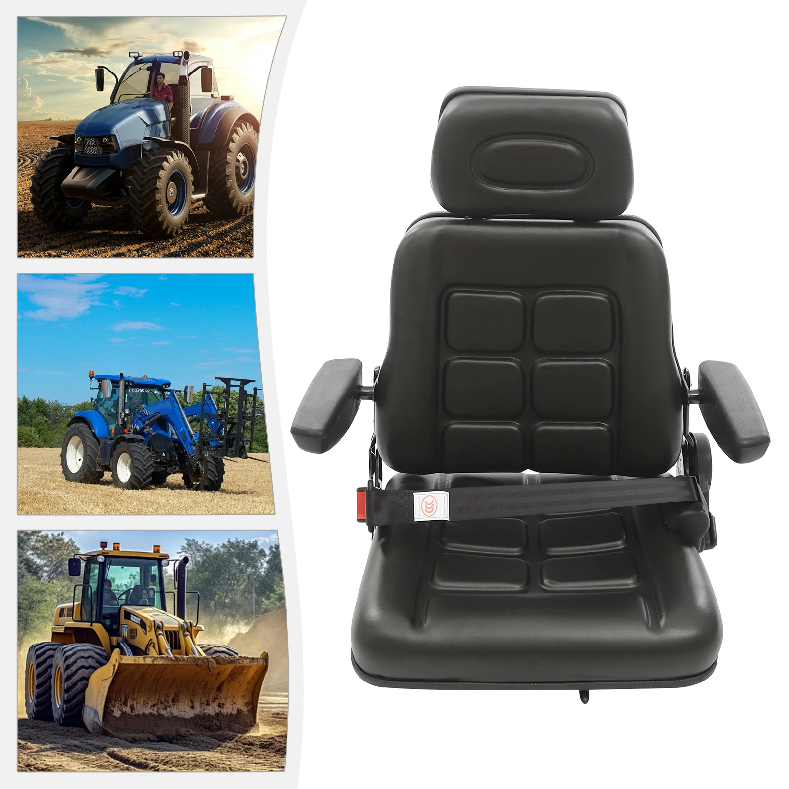 

For Black Universal Iron Tractor Seat,47*42cm PVC Tractor Seat Armrest 26cm Headrest Adjustable 66-70cm Seat 8cm for Tractors