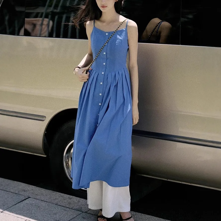 

Klein Blue Camisole Dress for Women in Summer, Single Breasted, Slimming and Niche Design