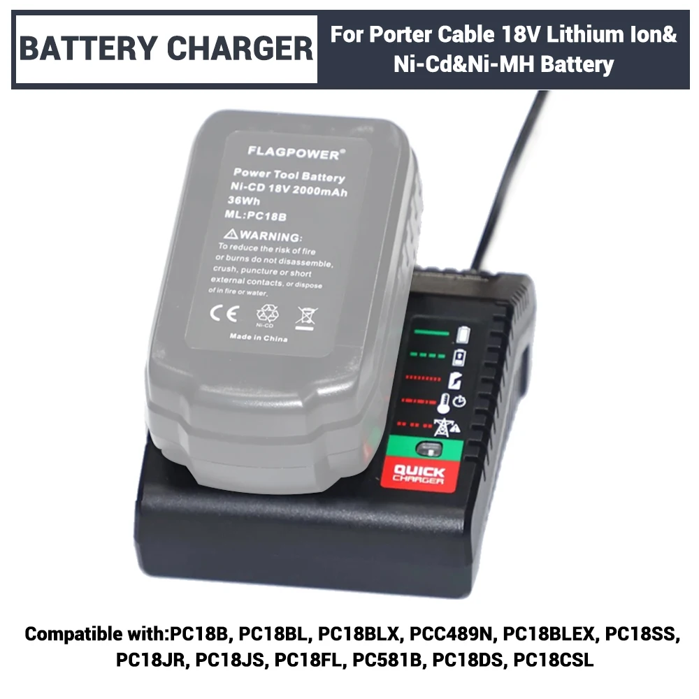 Battery Charger PCXMVC PCMVC PCLMVC For Porter Cable 18V Lithium Ion&Ni-Cd&Ni-MH PC18B PC18BL PC18BLEX PC18BLX PCC489N