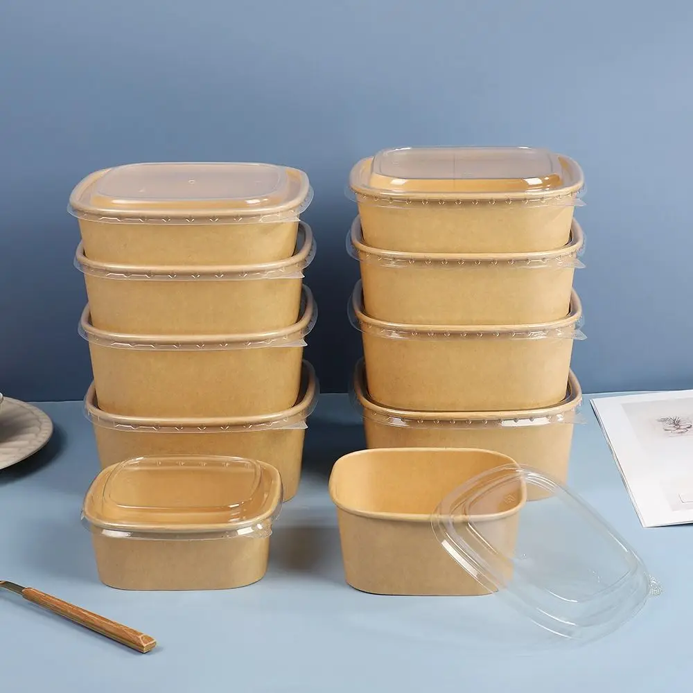 10pcs/set Kraft Paper Lunch Box with Lid Leakproof Takeout Box Large Capacity Disposable Bento Boxes for Kitchen Accessories