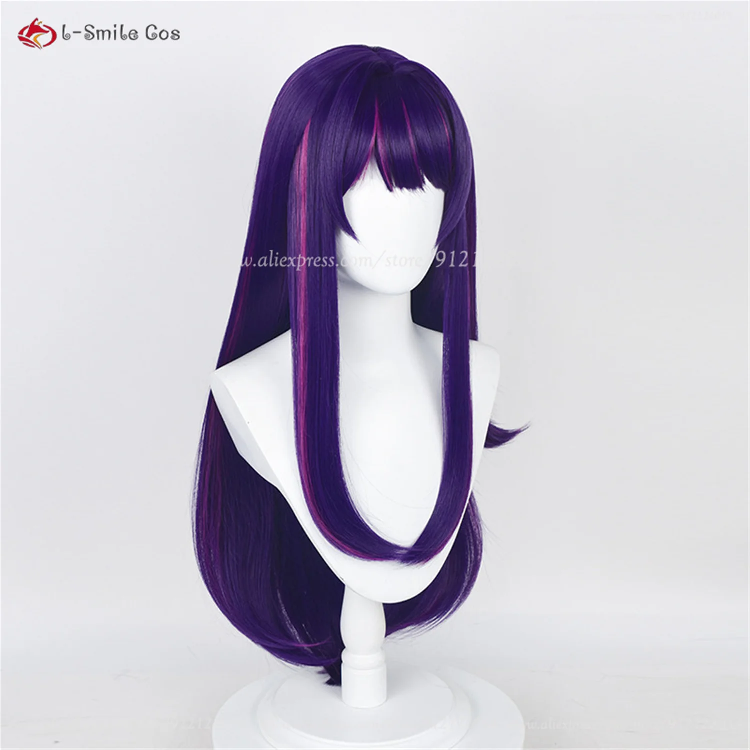 Hoshino Ai Anime Cosplay Wig com Headwear, alta qualidade, destaque roxo, rosa rosa, cabelo resistente ao calor, festa, 80cm