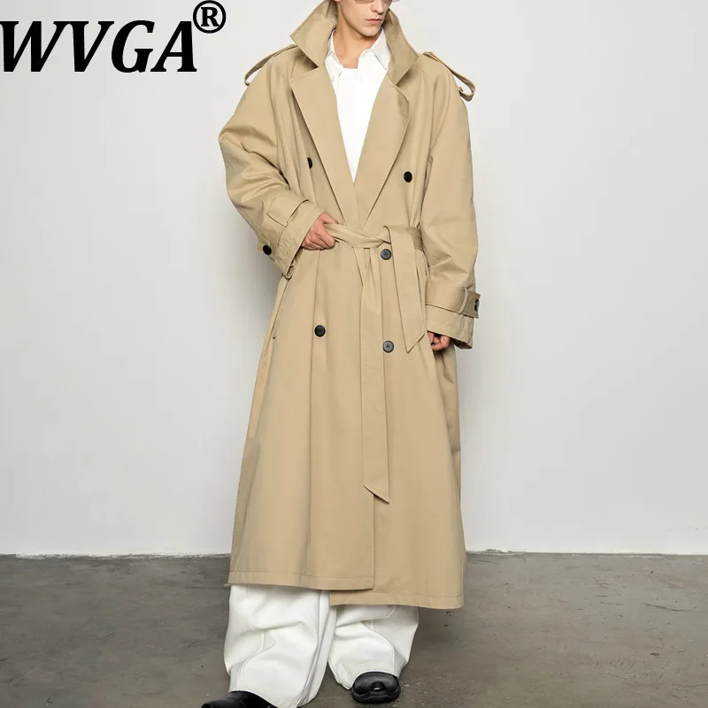 

WVGA Зимний новый мужской прилив с отложным воротником в корейском стиле, длинный плащ, нишевый шикарный повседневный модный плащ на пуговицах, модная одежда Sterrtwear W14902