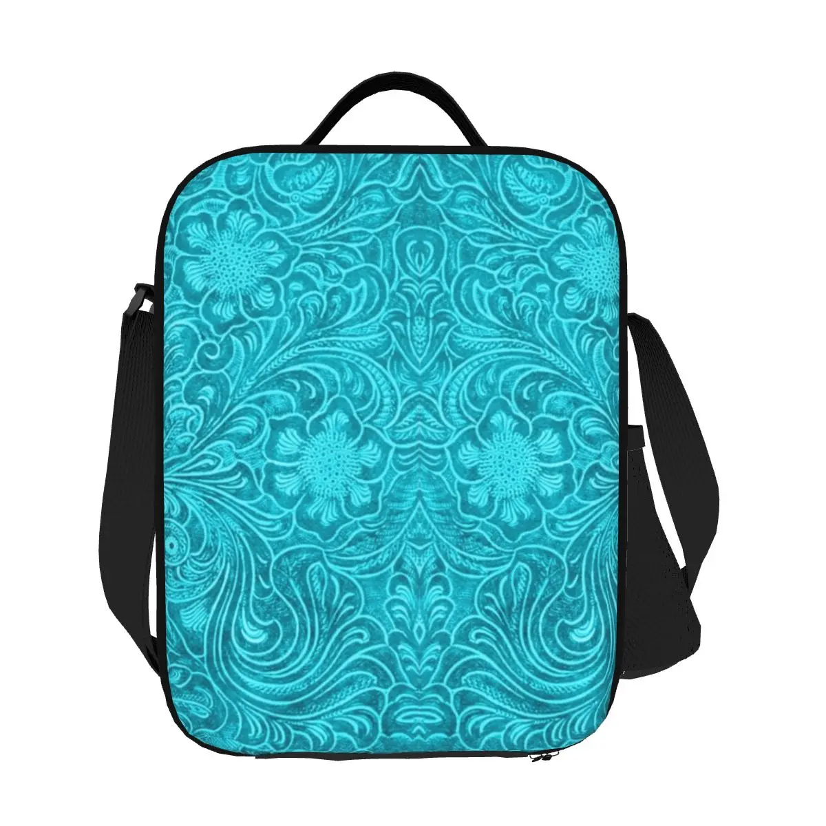 

Custom Turquoise Leather Print Lunch Bag Men Women Cooler Thermal Insulated Lunch Boxes for Kids School