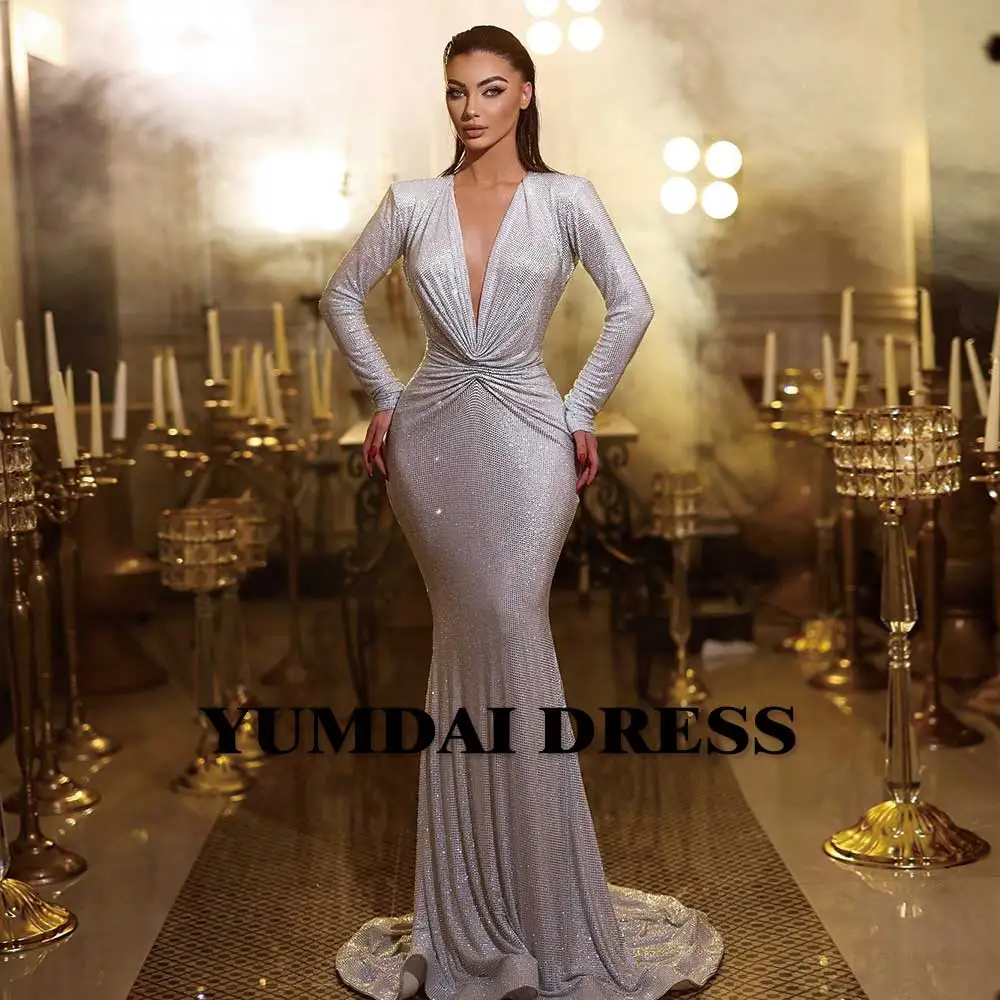 Silver Deep V-Neck Formal Prom Gowns Cocktail Dresses  Sequins Tailing Suspenders Birthday Dress for Women Luxury 2023