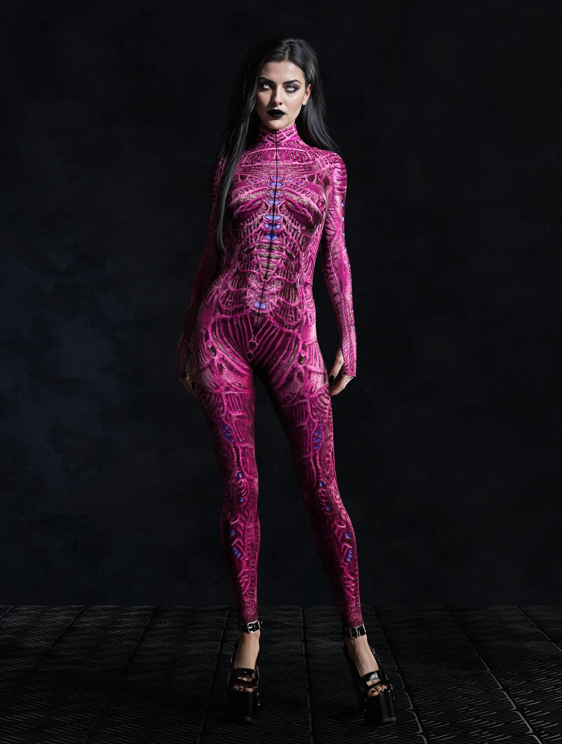 

Pink Alie Bodysuit Halloween Zombie Zentai Skinny Party Cosplay Costume Zipper Tight Long Sleeve Scary Alien Jumpsuit 2025