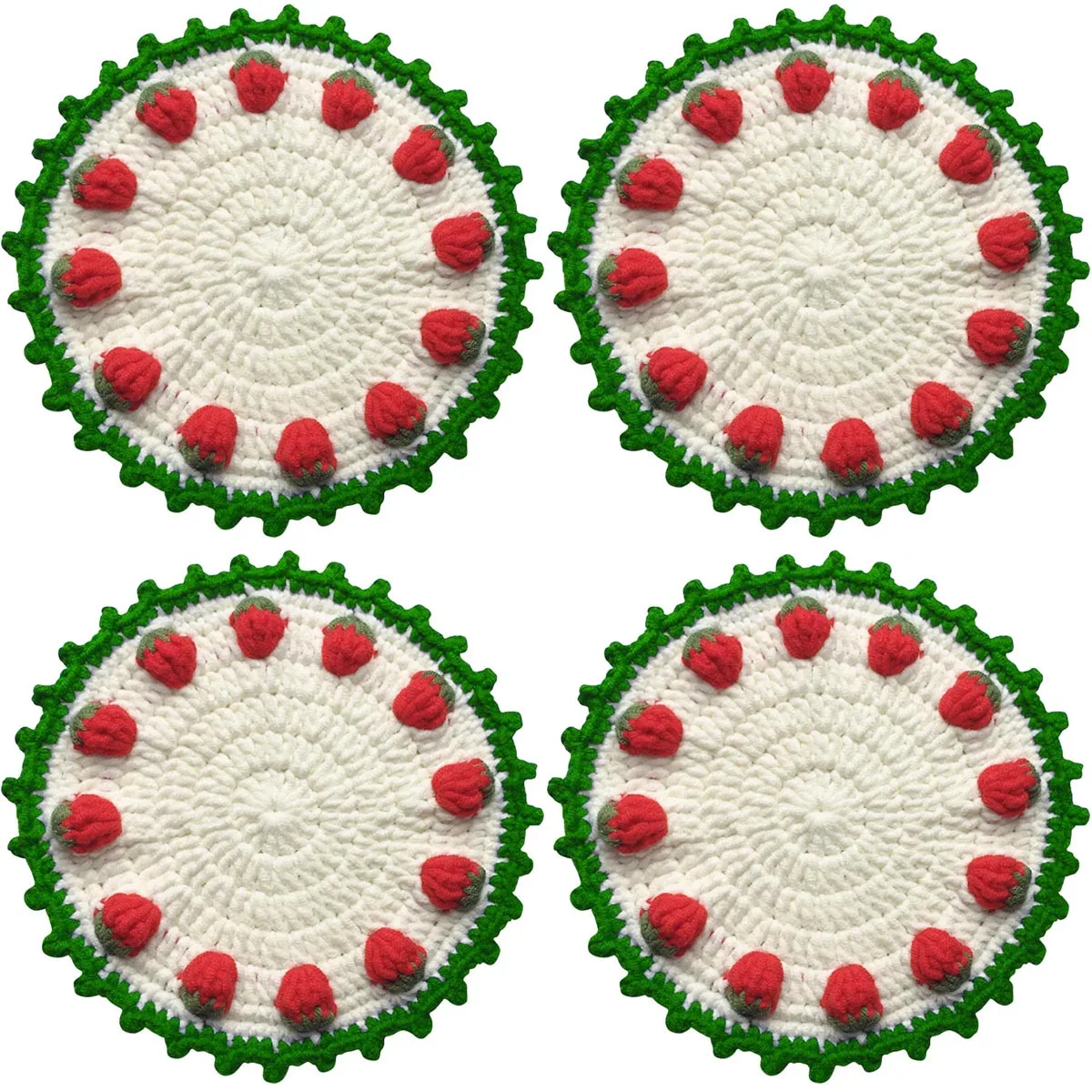 

BomHCS 4PCS Knitted Mats for Coffee Mug Cup Placemats Table Doilies Small Strawberry Decoration