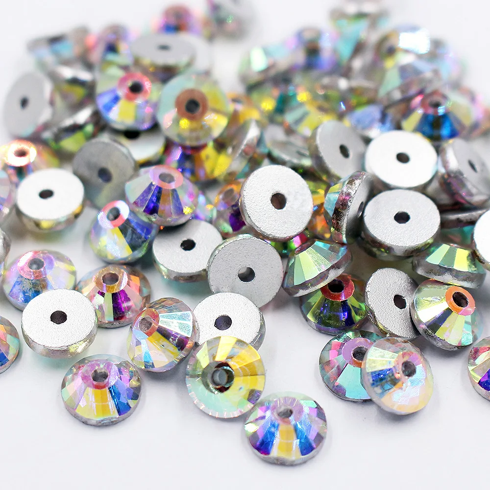 100pcs Round Flatback Shiny Sewn Crystals Glass Beads Trim Fabric Stones Gems Crafts Sew On Rhinestones for Clothes Decoration