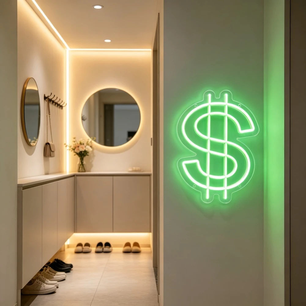 Dollar Sign Neon Light for Store Wall Decor Dimmable USB Neon Light for Office Bar Clothing Shop Trendy Indoor Home Wall Lamp