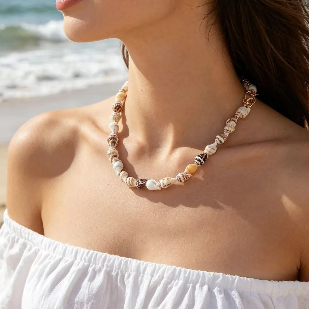 Vibrant Boho Choker Handmade Shell Starfish Pendant Multi-color Beads 2-Layer Stackable Necklace Beach Gift