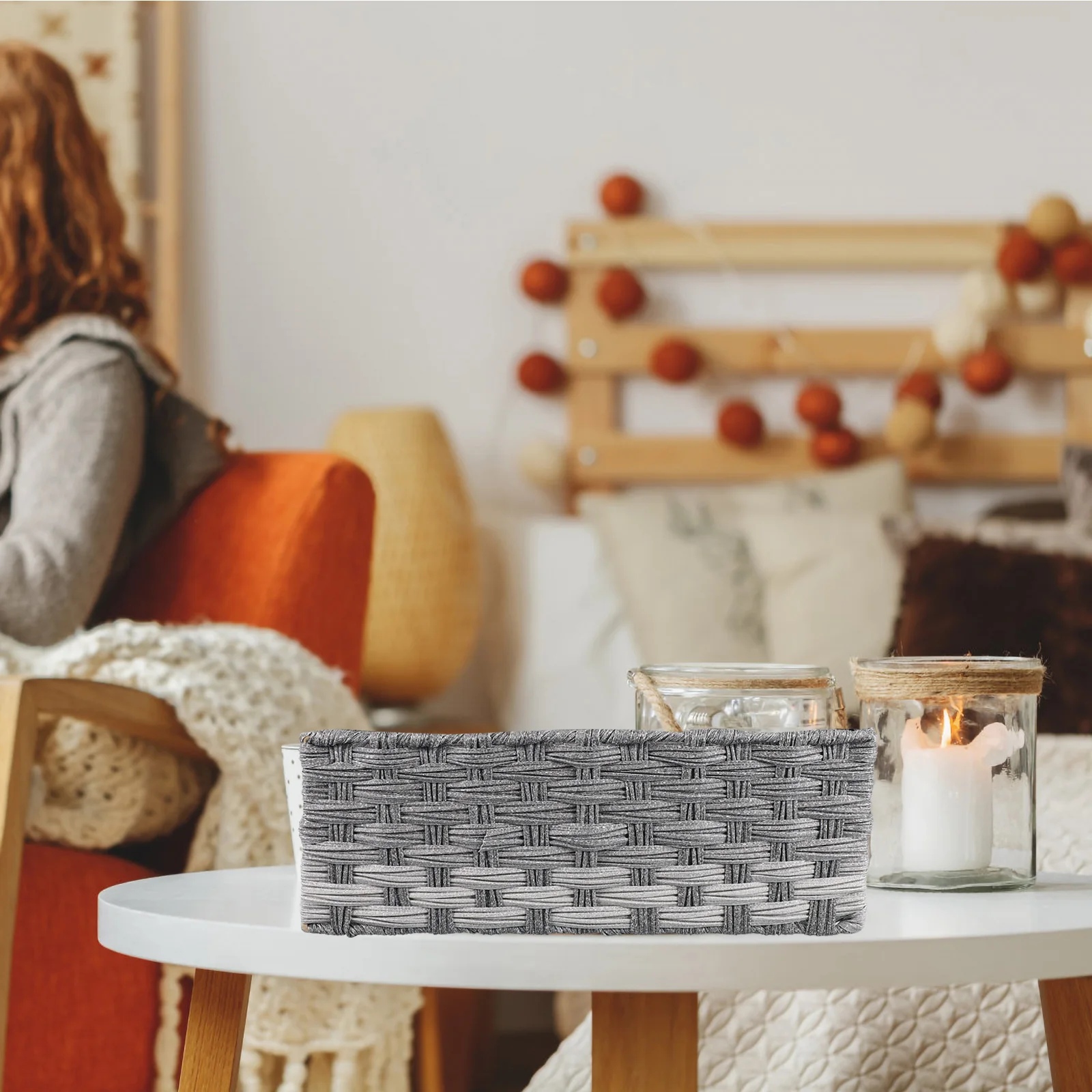

Home Storage Baskets Iron Desk Organizer Table Basket Decorative Office Household Multifunction Space Saver Natural Style