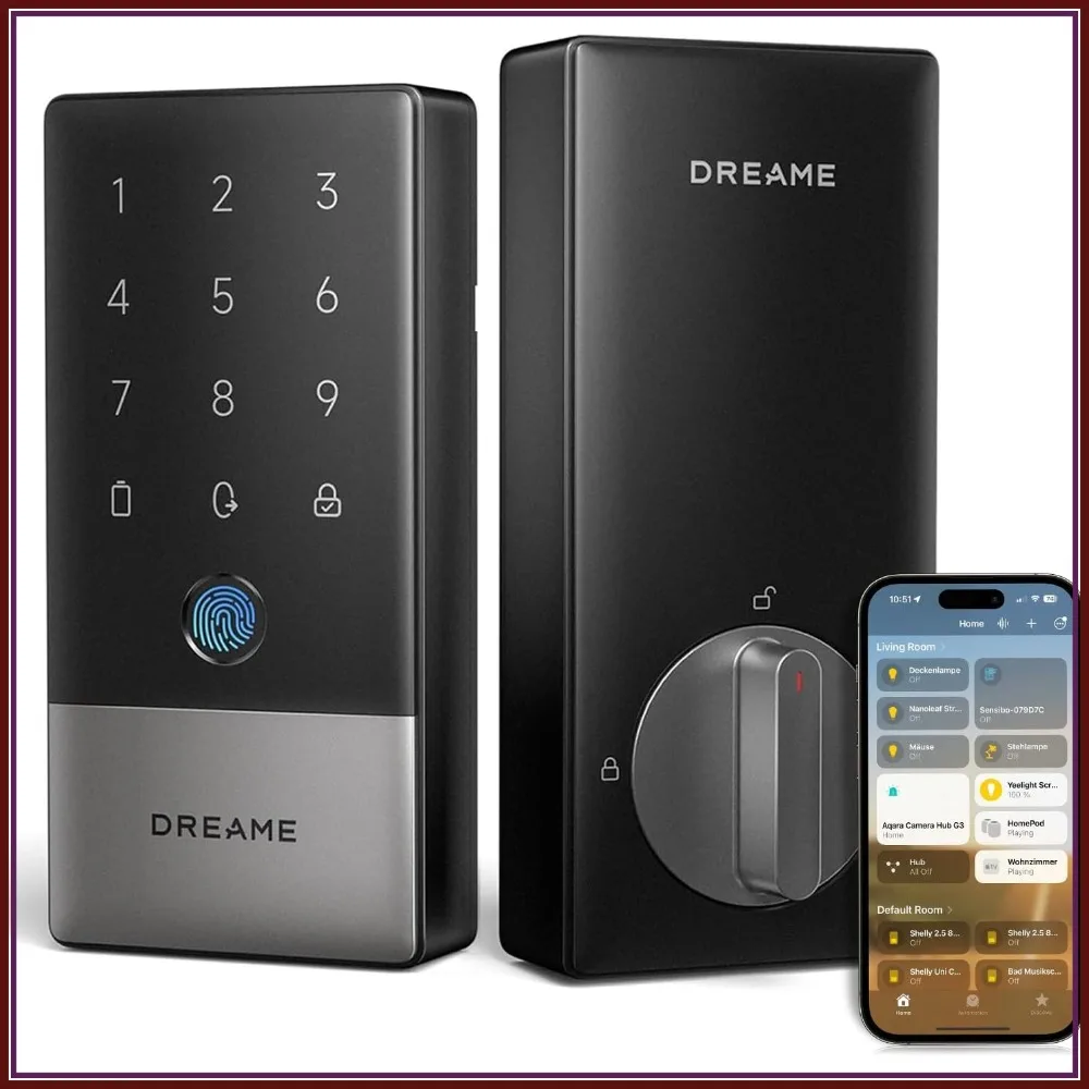 Wi-Fi Smart Door Lock for Front Door,Matter Over Thread,Works with Apple Home,Alexa,Google, AI Fingerprint Keyless Deadbolt Set