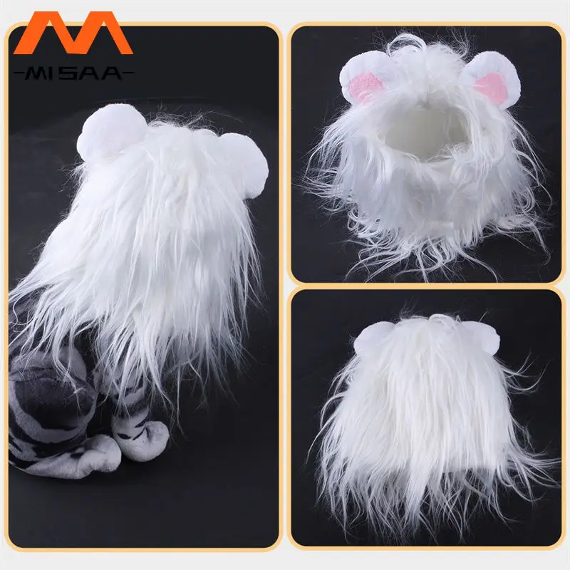 Lion Headgear Soft Interesting White Polyester Plush Material Lovely Portable Black Cat Headgear Multifunctional