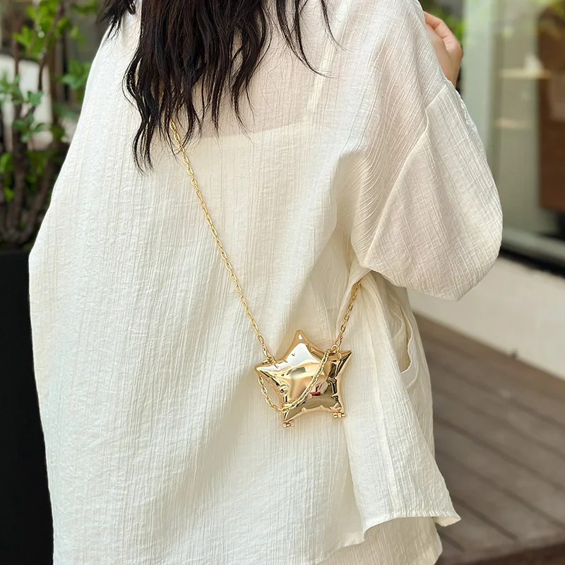 Star Bags Female Clutch Bag for Women Trend 2024 Golden Handbag Shoulder Purse Luxurious Evening Coin Wallet Cell Phone Holder