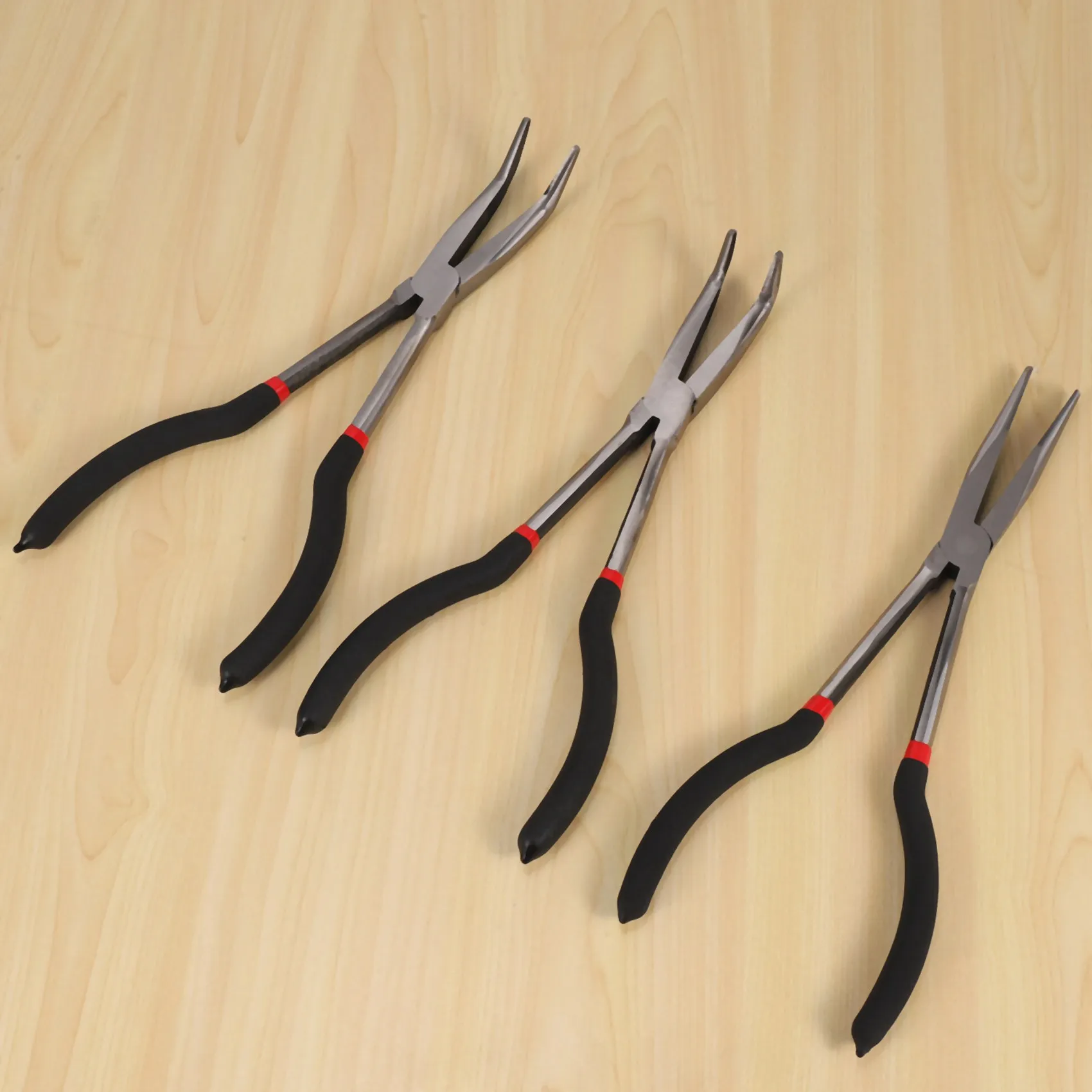 3X 11 inch EXTRA LONG NOSE PLIERS SET STRAIGHT & BENT TIP MECHANIC GRIP HAND TOOL