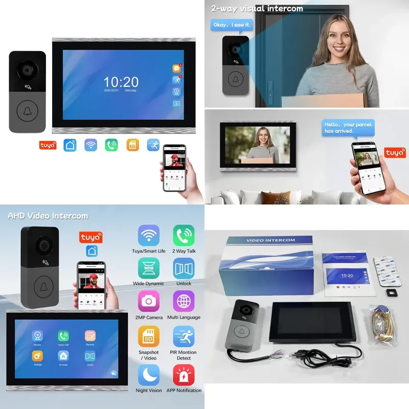 2026 Latest 10.1inch Touch Screen Wifi Video Doorbell Phone Night Vision with Multiple Unlocking Methods 4-Wire Ahdtuya Smart