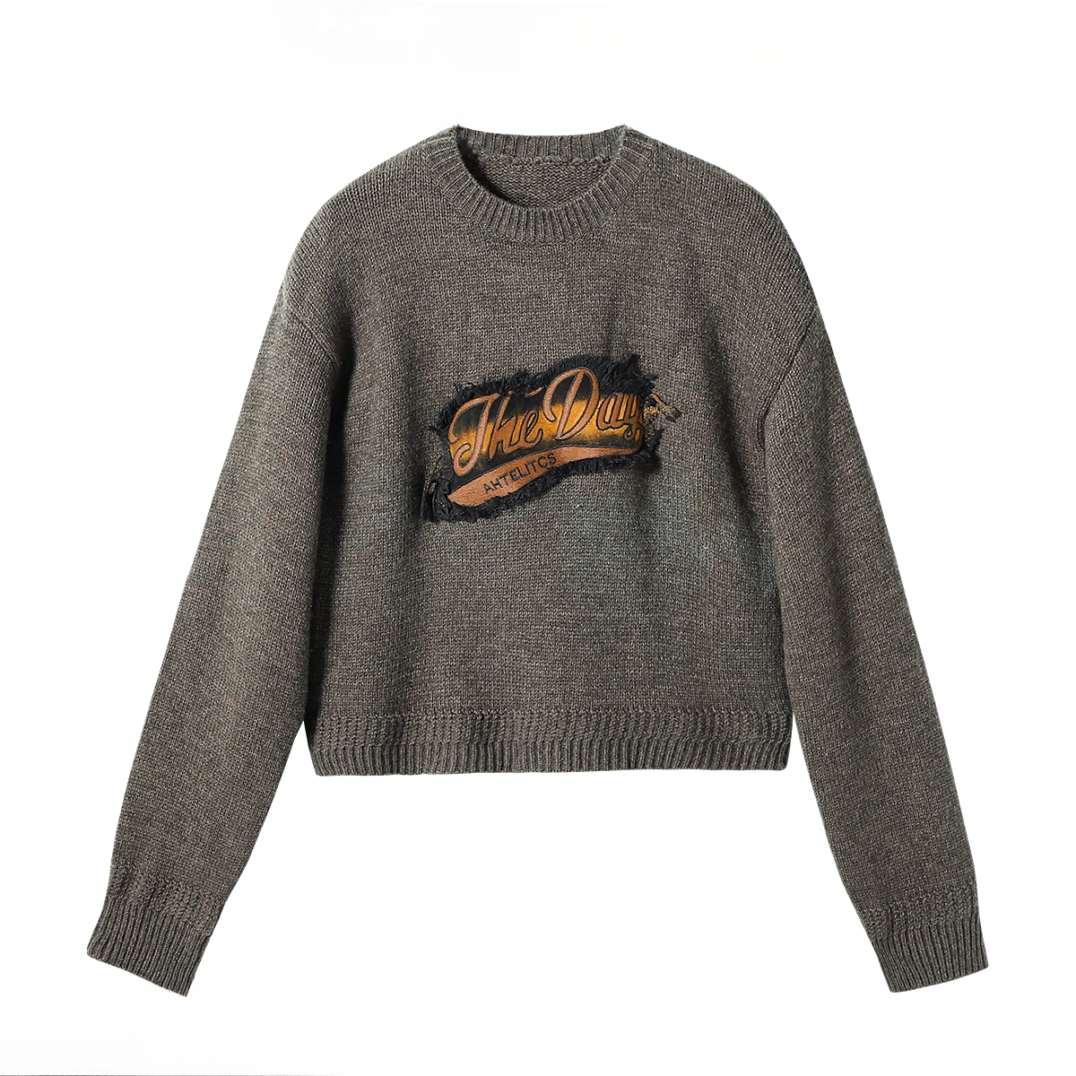 

American Retro Patchwork Letter Printed O-neck Knitwear Women's Autumn Winter Loose Thickened Warm Casual Pullovers Sweaters