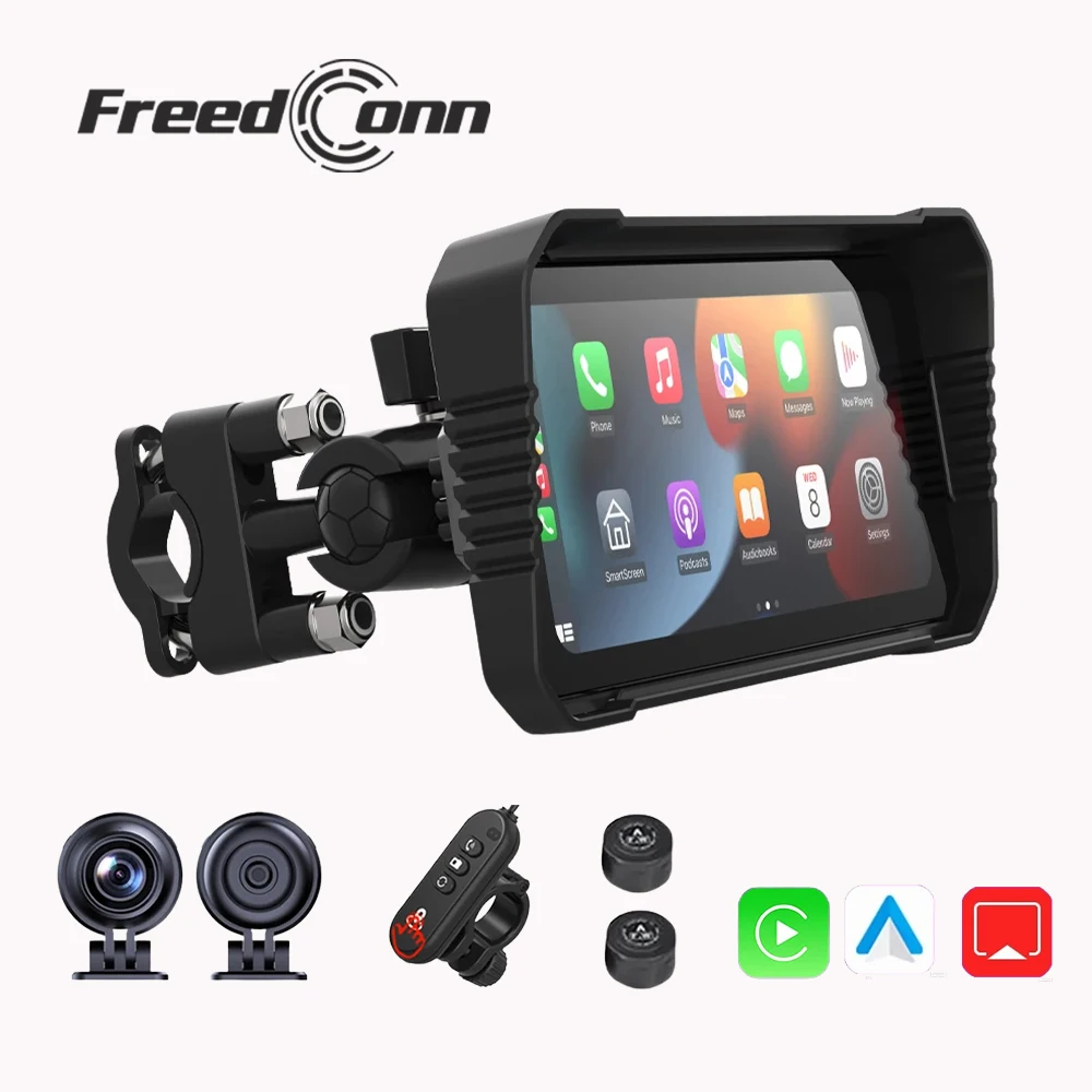 

Беспроводной CarPlay и Android Auto от Freedconn, 6,25-дюймовый мотоциклетный видеорегистратор с навигацией GPS и цифровым дисплеем на приборной панели