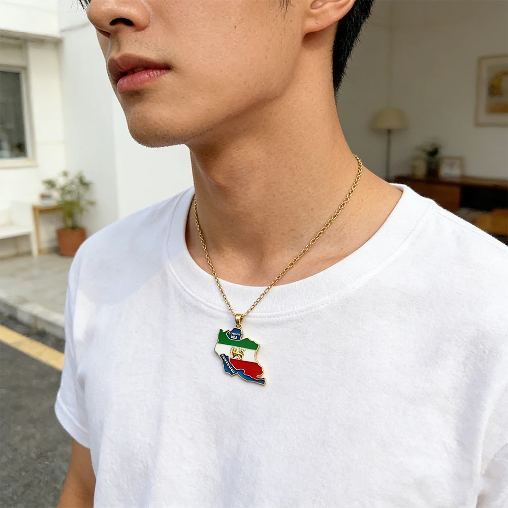 Historical Iran Flag Necklace Persian Empire Lion Sun Flag Necklace Faravahar Necklace With Iran Map Unisex Ethnic Jewelry Gift