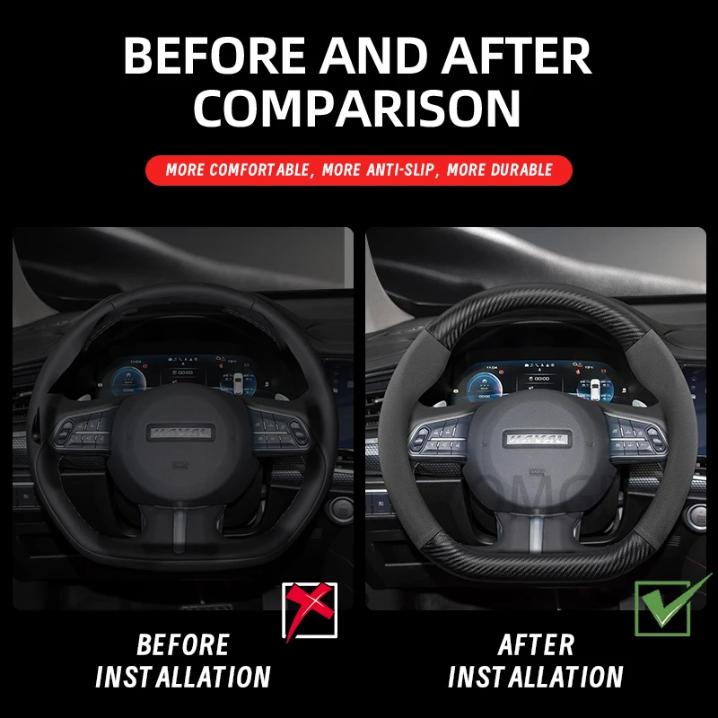 مناسبة ل Haval الجلد المدبوغ ألياف الكربون غطاء عجلة القيادة ل H9 2025 M6 زائد Dargo X Jolion F7 جديد H3 H5 H6 Gt Volante 3Ra H7