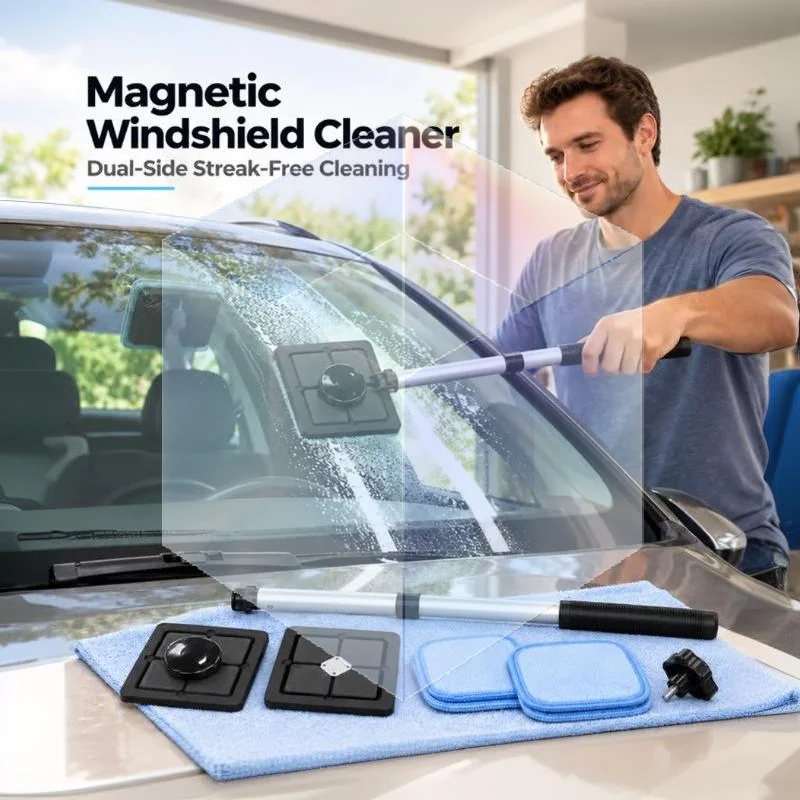 Dual Side Magnetic Car Glass Cleaner Streak-Free Windshield Cleaning Tool for Auto Interior Exterior Glass Wash