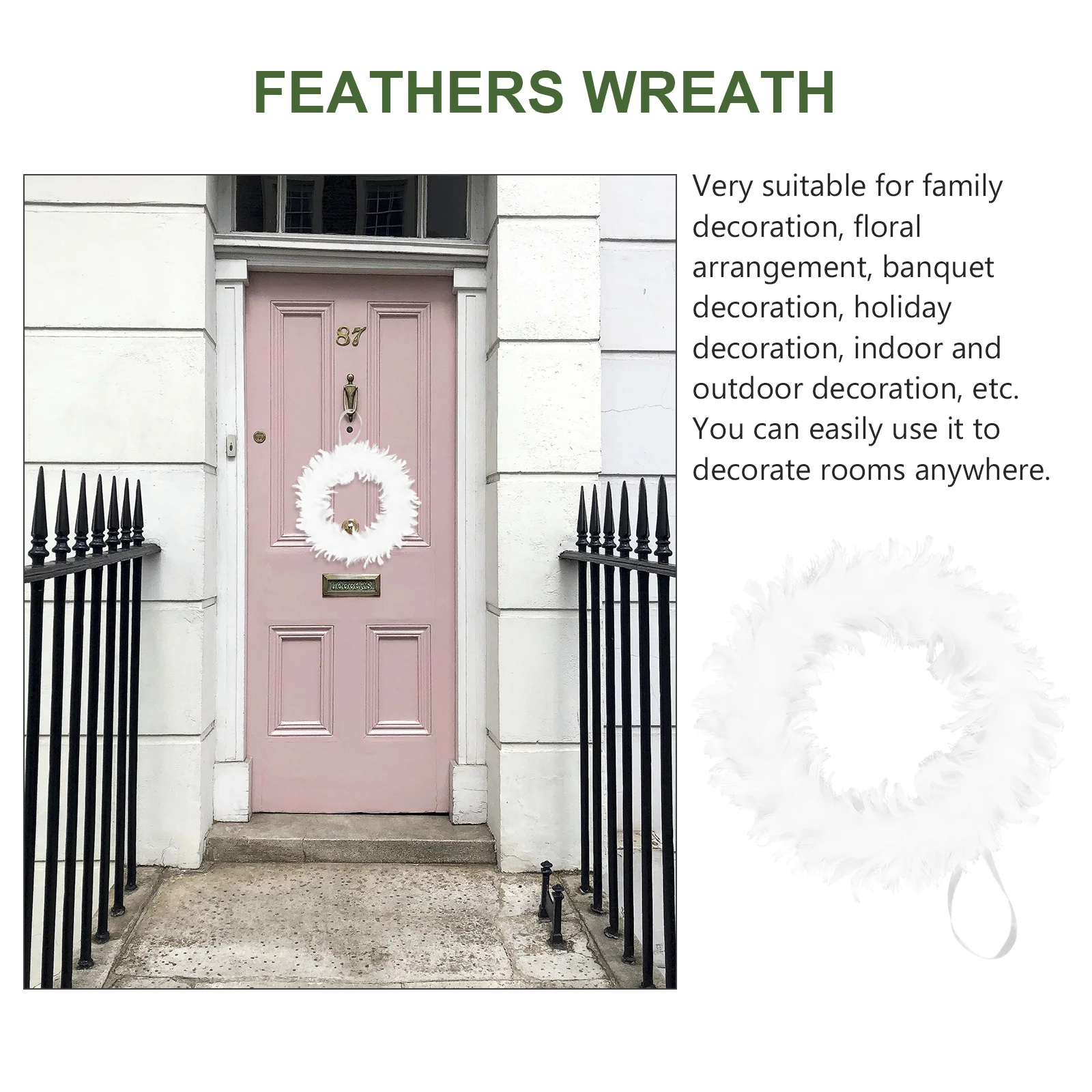 

1Pcs White Wreath Long Lasting Festival Garland Decoration Wreath Festival Garland Hanging Decor