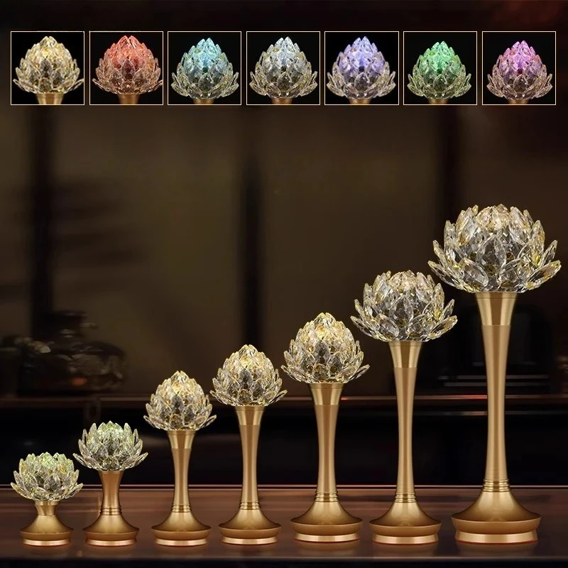LED 110--240V Pure Copper Buddha Lamp 2027 New Lotus Lamp/Candlestick/7 Colorful Crystal Light 2PCS/LOT