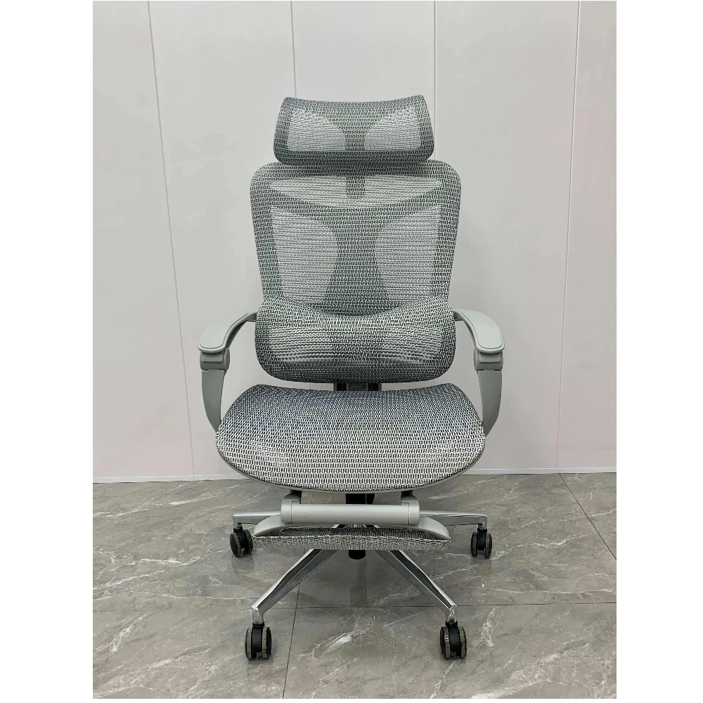 Modern style mesh design ergonomic office chair with retractable leg rests, height adjustable, aluminum alloy