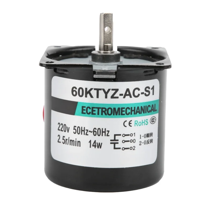 

AC Synchronous Motor 14W Permanent Magnet Slow Speed 2-Way High Torsion Central Shaft XD60KTYZ2.5rpm/Min AC220V
