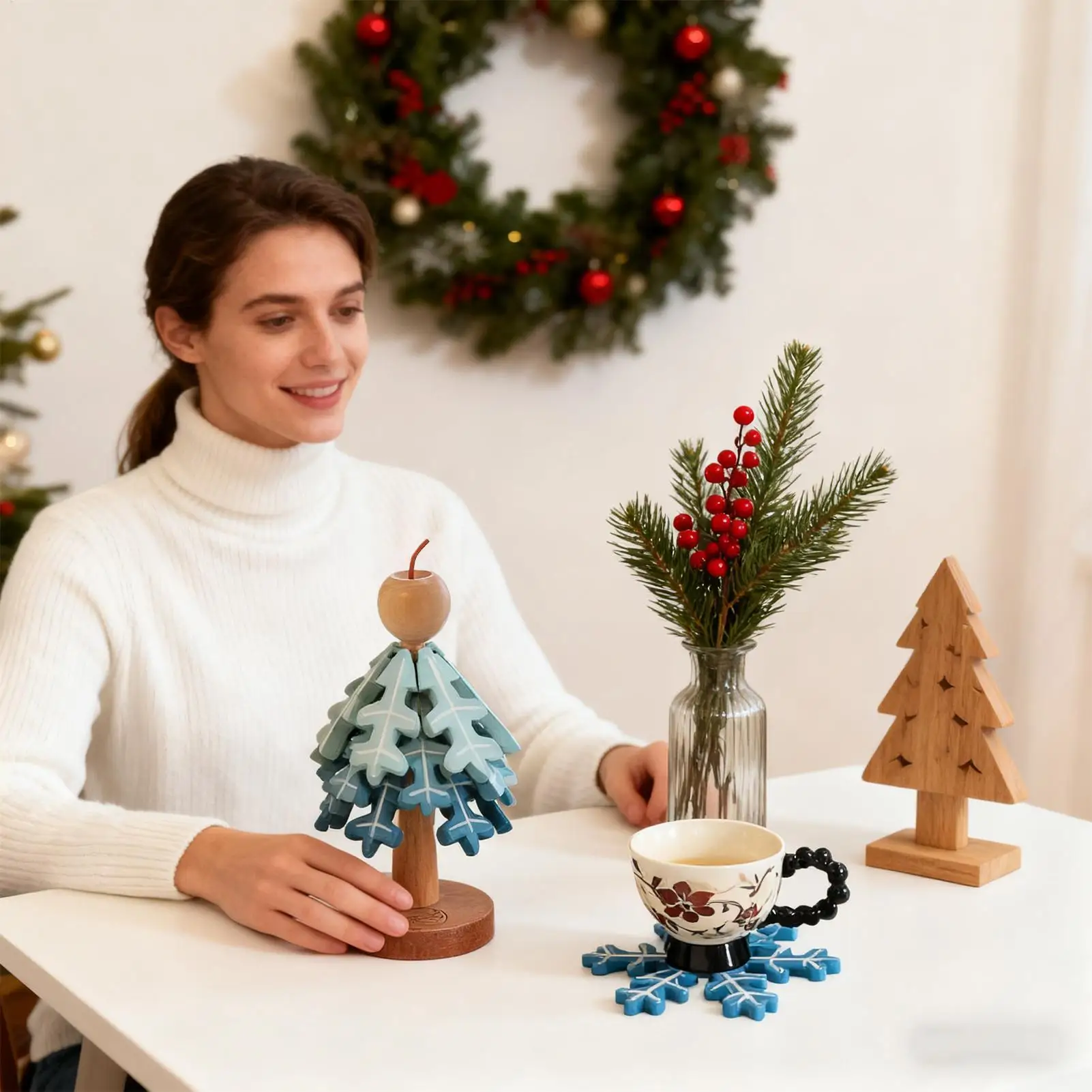 

Wooden Tree Trivet Set Foldable Hot Pot Holders Christmas Tree Trivet For Home Restaurant Apartment Kitchen Pans Drinks Plates