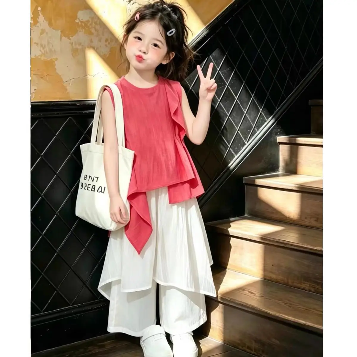 Girls Fashionable Summer Light Casual Doll Blouse White Skirt Set 2026 New Kids Stylish Trendy Summer Wear
