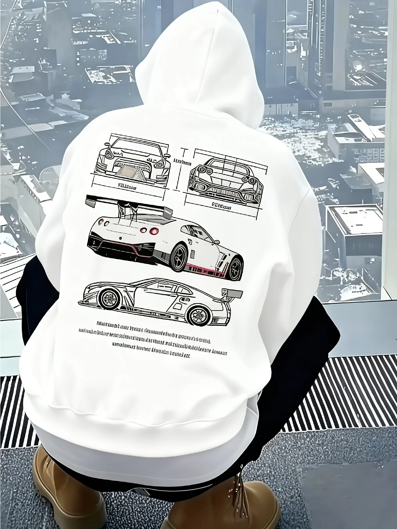 Sweat-shirt à capuche pour homme, style sport automobile, avec dessin technique de voiture de course imprimé au dos, décontracté, automne-hiver