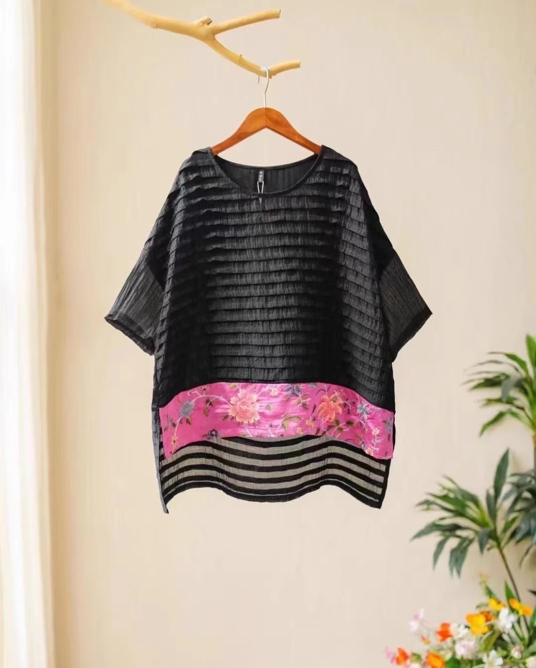 New woman clothing Spring Chinese style embroidery Shirts Vintage Jacquard loose black blouses tops