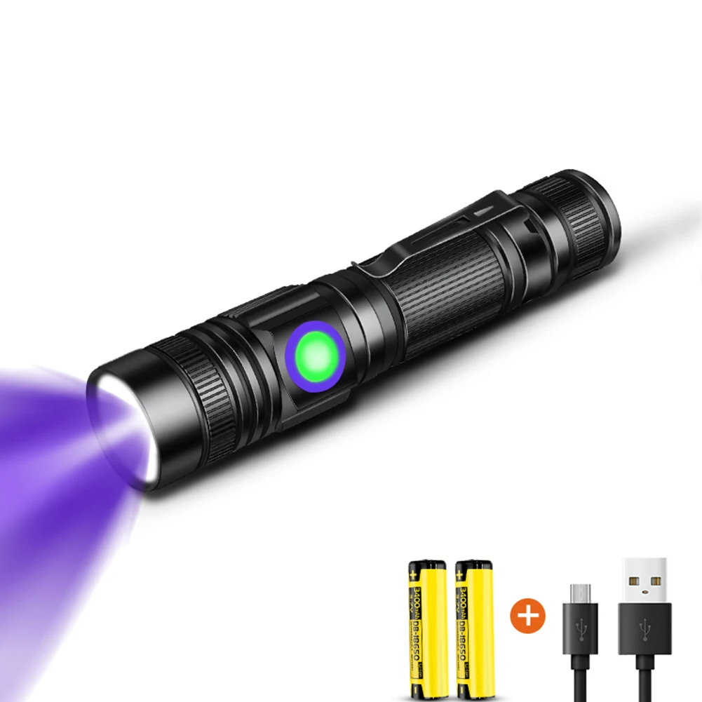 365nm LED UV Light 3400mAh USB Charging Purple Light Zoomable Ultraviolet Torch Pet Urine Stains Detector Scorpion UV Flashlight